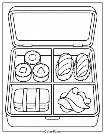 Bento Box Filled with Sushi coloring page