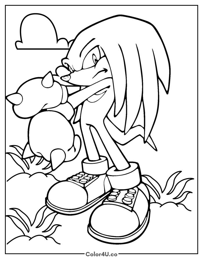 Knuckles Ready to Fight Coloring Page