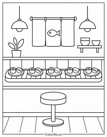 Sushi Conveyor Belt coloring page