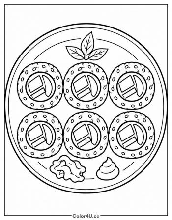 California Roll Pieces on a Plate coloring page