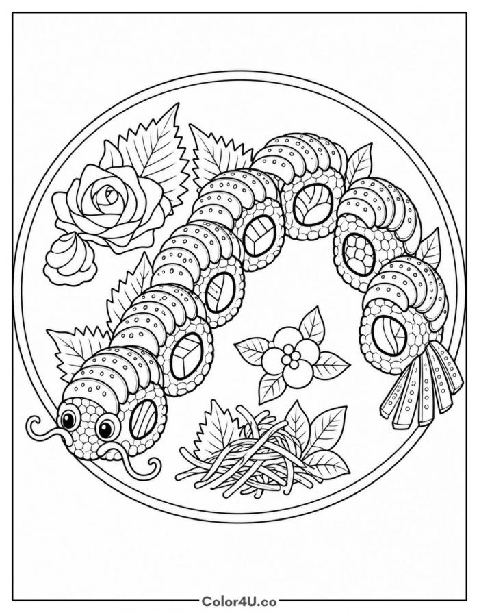 Dragon roll shaped like a dragon on a plate, hard sushi coloring page, free printable