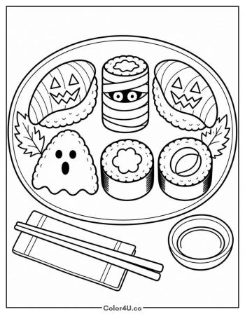 Halloween Sushi Platter coloring page