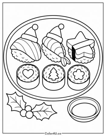 Christmas Sushi Platter coloring page