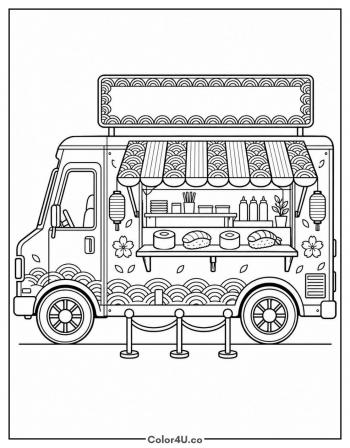 Sushi Food Truck coloring page