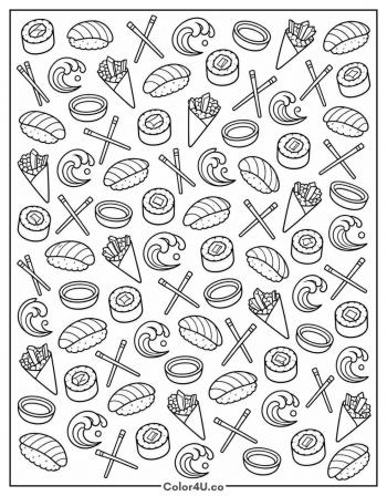 Sushi Doodle Pattern Page coloring page