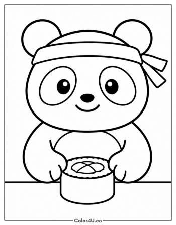 Panda Chef Rolling Sushi coloring page