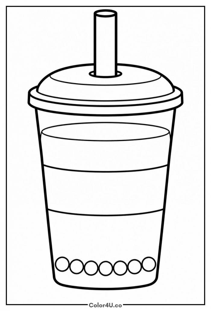 Classic boba tea cup with straw and pearls, easy coloring page, free printable