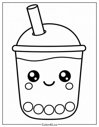 Smiling Kawaii Boba Cup coloring page