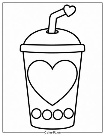 Boba Cup with a Big Heart coloring page