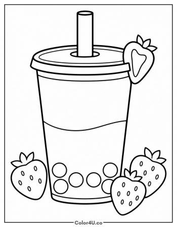 Strawberry Boba Tea coloring page