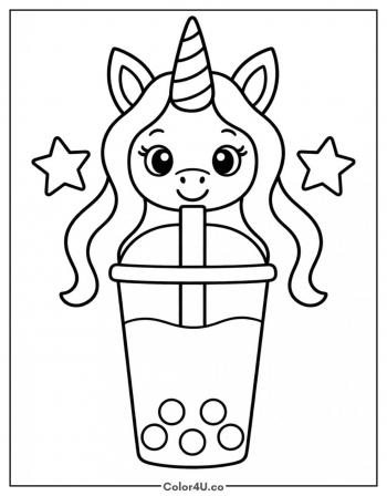 Unicorn Boba Drink coloring page