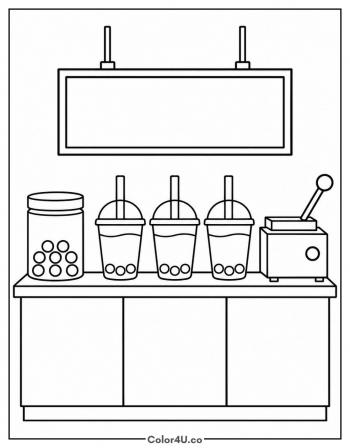 Boba Tea Shop Counter coloring page