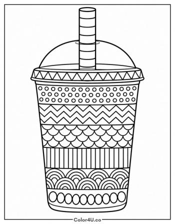 Patterned Boba Cup coloring page