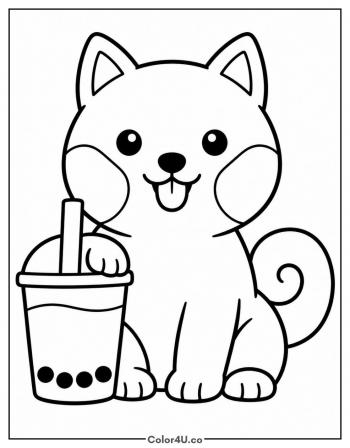 Shiba Dog with Boba coloring page