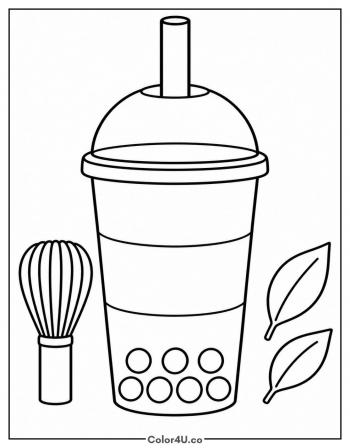 Matcha Green Tea Boba coloring page