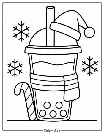 Christmas Boba with a Santa Hat coloring page