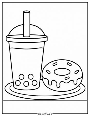 Boba Tea and a Donut coloring page