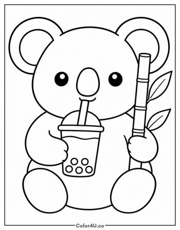 Koala Sipping Boba coloring page