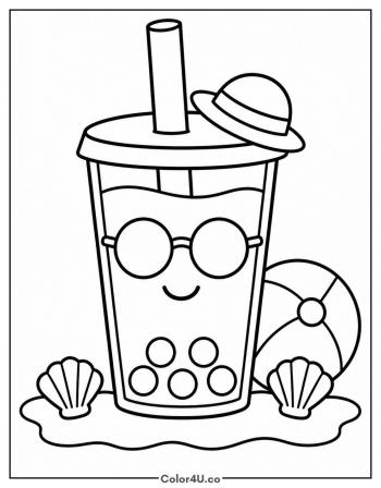 Beach Boba with Sunglasses coloring page
