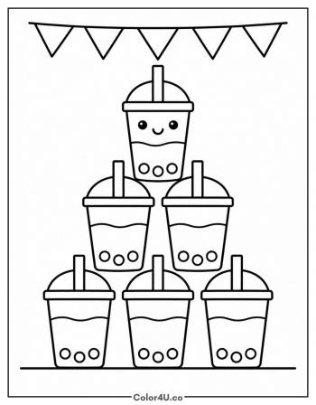 Stacked Boba Party Tower coloring page