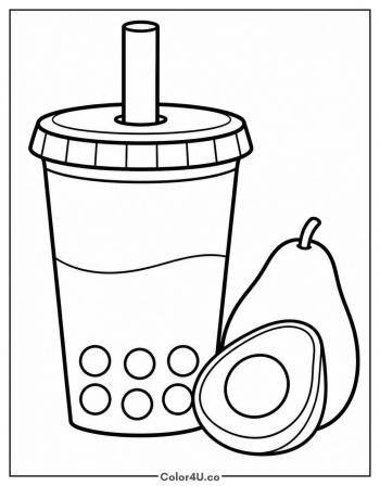 Avocado Boba Milk Tea coloring page