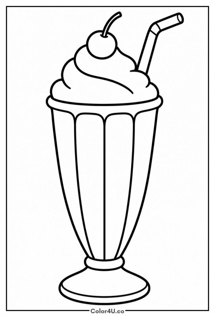 Classic milkshake with a cherry on top, easy coloring page, free printable