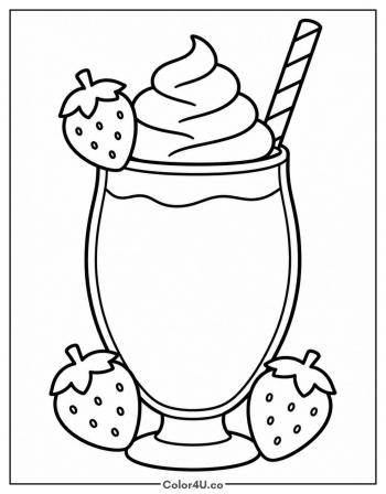 Strawberry Milkshake With Straw coloring page