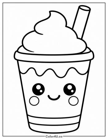 Kawaii Milkshake With Happy Face coloring page