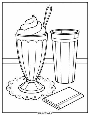 Retro Diner Milkshake With Tall Spoon coloring page