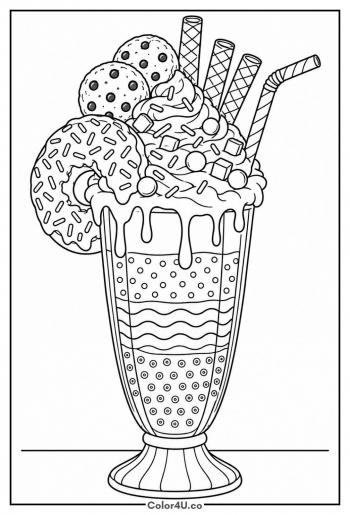 Loaded Milkshake With Donut And Cookies coloring page
