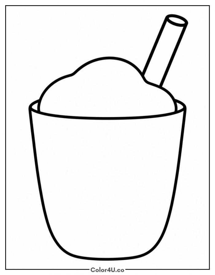 Simple milkshake cup with a thick straw, easy coloring page, free printable
