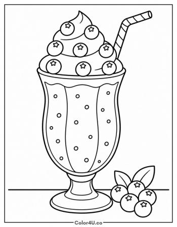Blueberry Milkshake With Berries coloring page