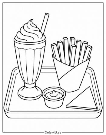 Milkshake And Fries On A Diner Tray coloring page
