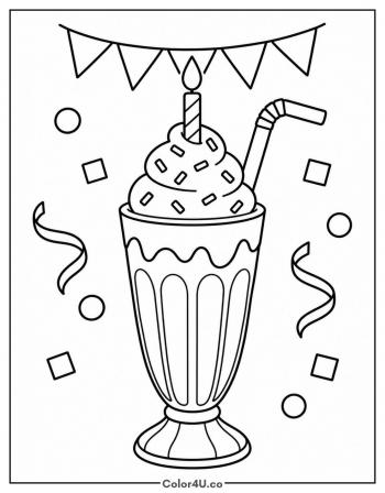Birthday Milkshake With A Candle coloring page