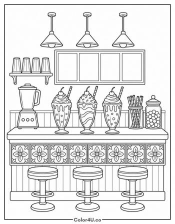 Milkshake Bar Counter Scene coloring page