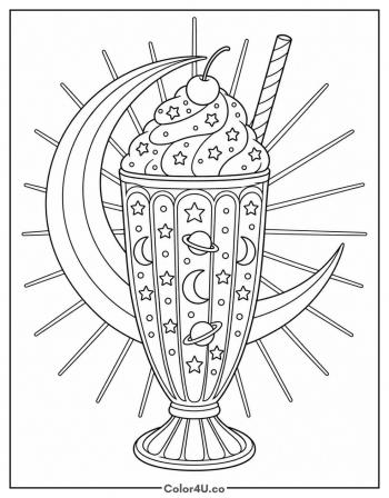 Celestial Milkshake With Stars And Moon coloring page