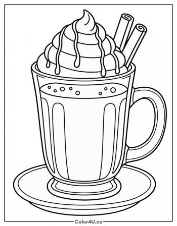 Hot Chocolate with Whipped Cream Swirl coloring page