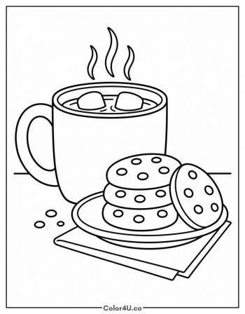 Hot Chocolate and Cookies coloring page