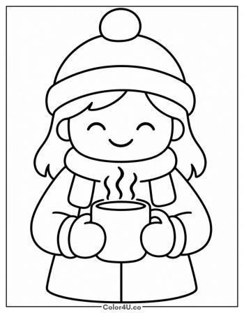 Little Kid Holding a Mug of Cocoa coloring page