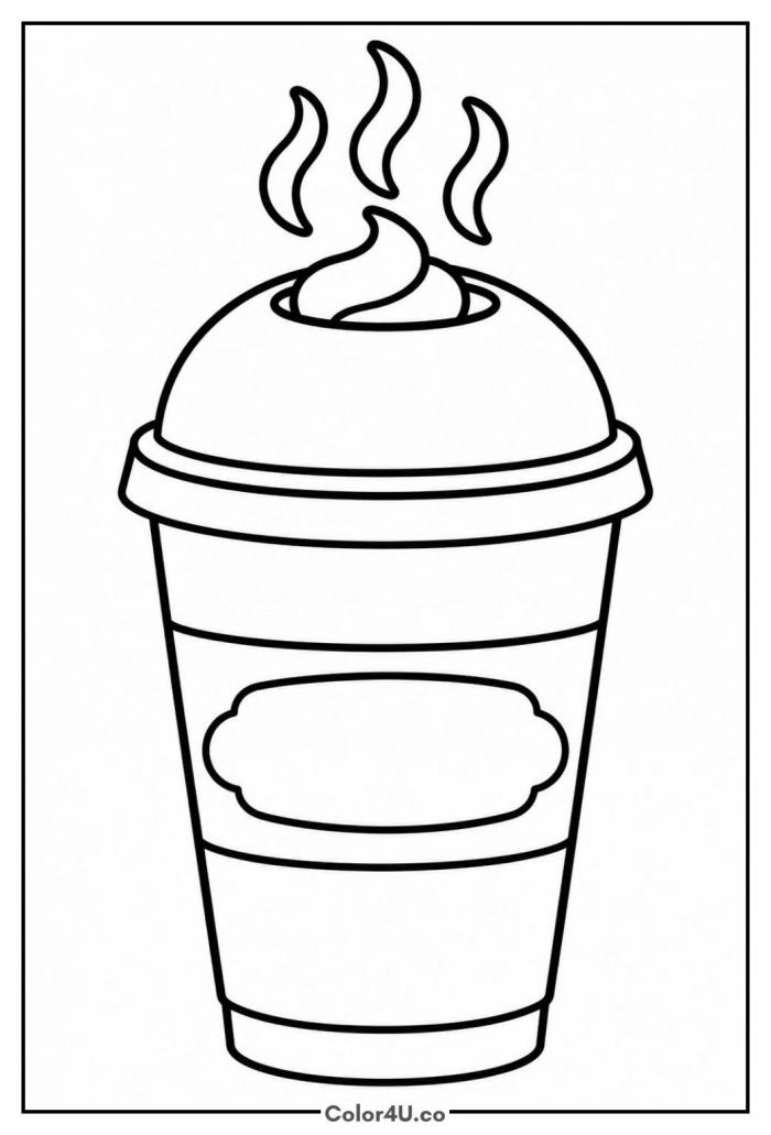 Hot chocolate to go cup with whipped cream, easy coloring page, free printable