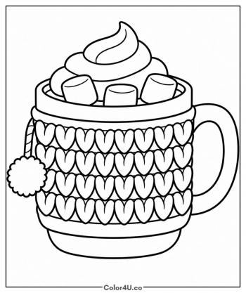Mug in a Knitted Cozy coloring page