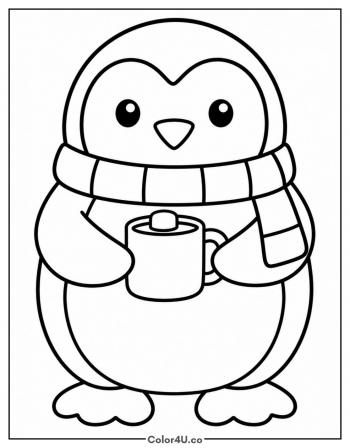 Penguin Holding a Cocoa Cup coloring page