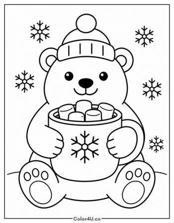 Polar Bear with a Giant Cocoa Mug coloring page