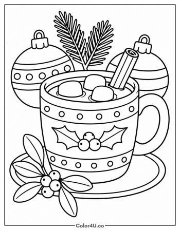 Christmas Cocoa with Mistletoe coloring page