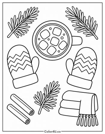 Cocoa Flat Lay with Mittens coloring page