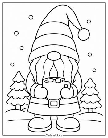 Winter Gnome with a Cocoa Mug coloring page