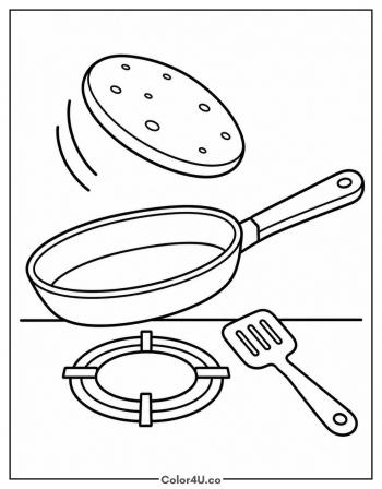 Flipping a Pancake in the Pan coloring page