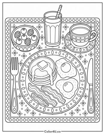 Full Pancake Breakfast Plate coloring page