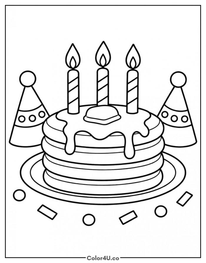 Birthday pancake stack with candles, easy food coloring page, free printable