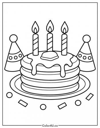 Birthday Pancake Stack with Candles coloring page